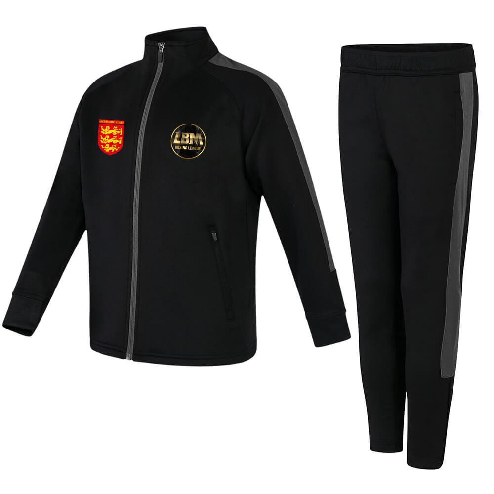 LBM League Boxing Southend Kids Slim Fit Tracksuit Black/Grey 9-10