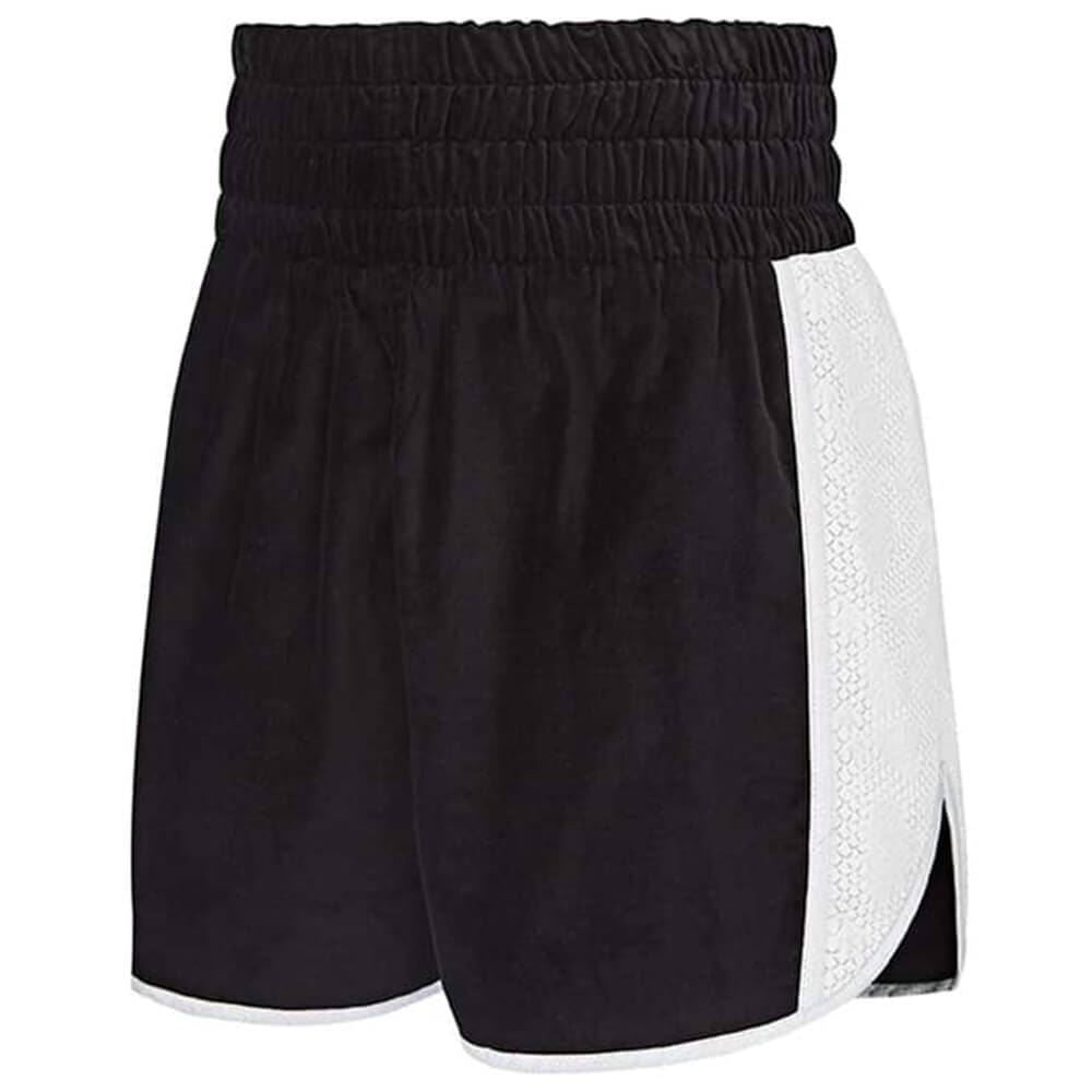 Women'S Luxury Black Velvet Boxing Shorts Trimmed White Snakeskin